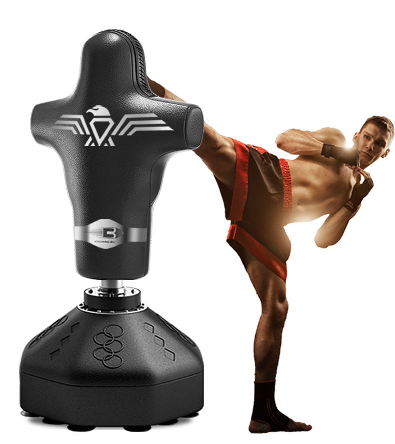 BOB standing punch bag with a human-form torso on a weighted base, set up in the Punchbag.sg showroom
